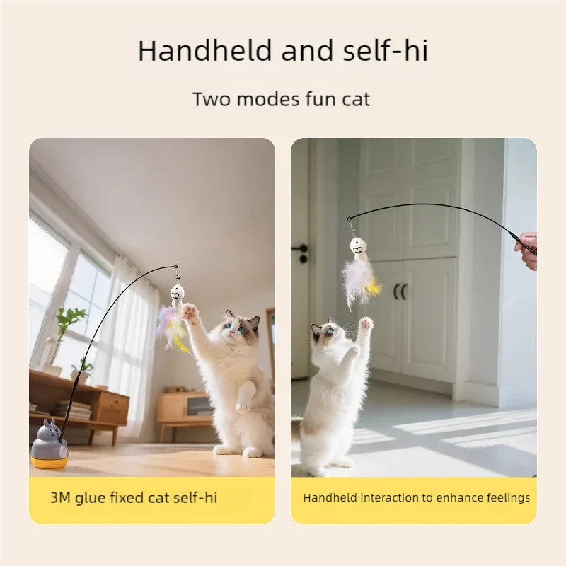 New cat funny cat stick steel wire long pole feather cute cat toy kitten fishing rotating self-pleasure relief pet toy