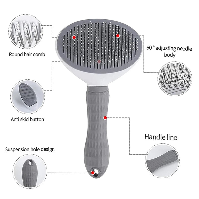 One-Click Pet Hair Removal Comb for Effortless Grooming of Dogs and Cats - Float Hair Removal Slicker Brush with Automatic Funct