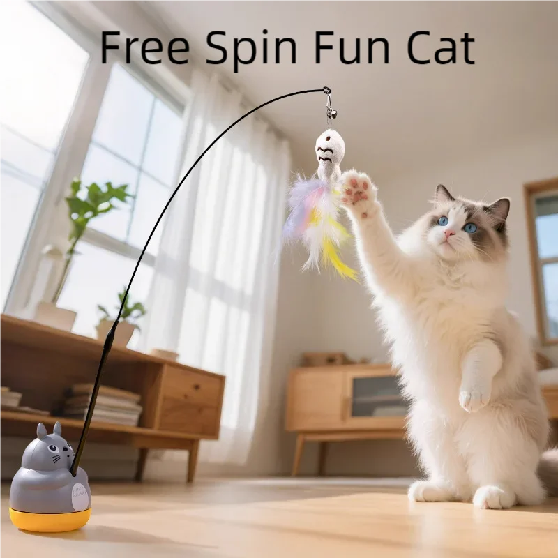 New cat funny cat stick steel wire long pole feather cute cat toy kitten fishing rotating self-pleasure relief pet toy